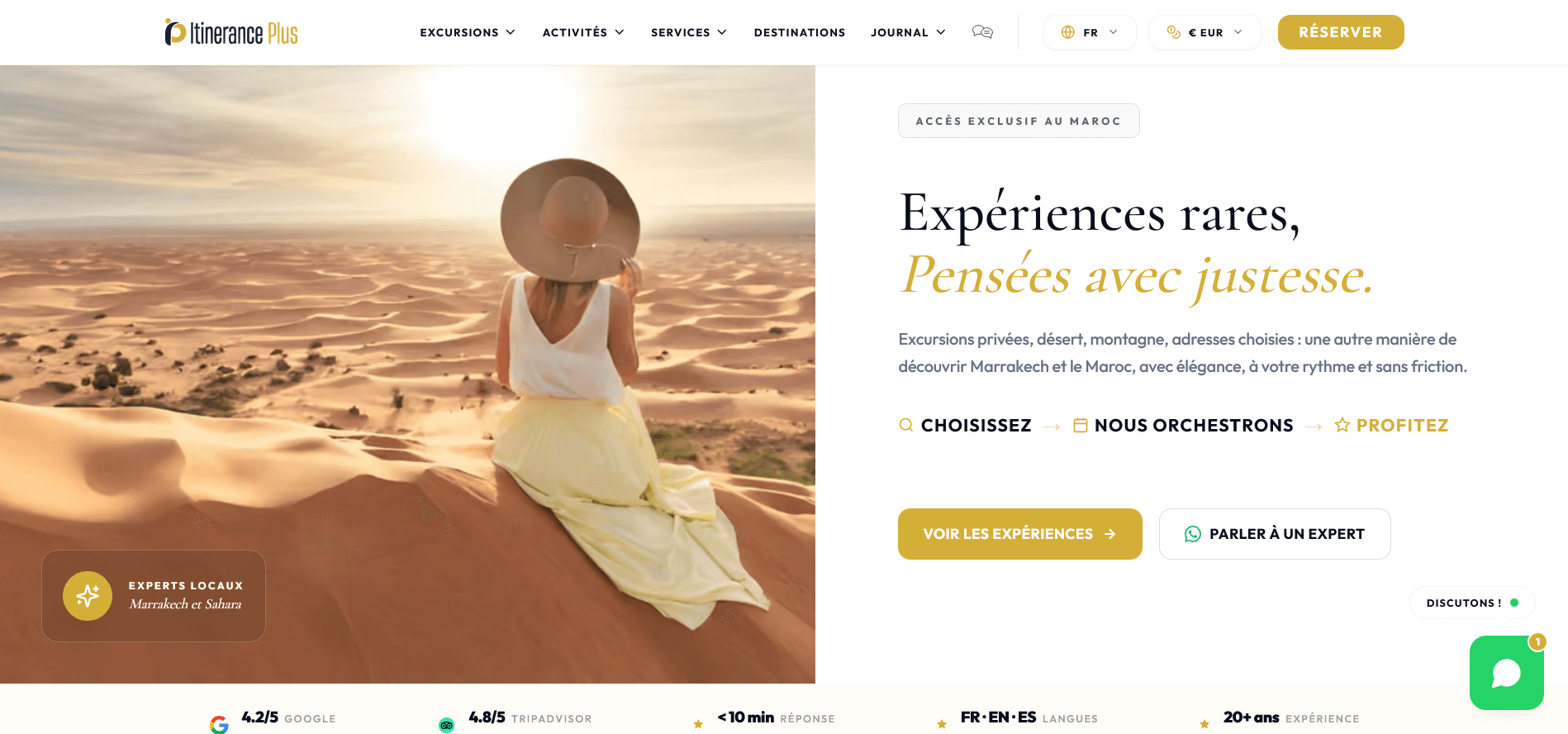 Capture de la homepage Itinerance Plus : excursions et voyages au Maroc.